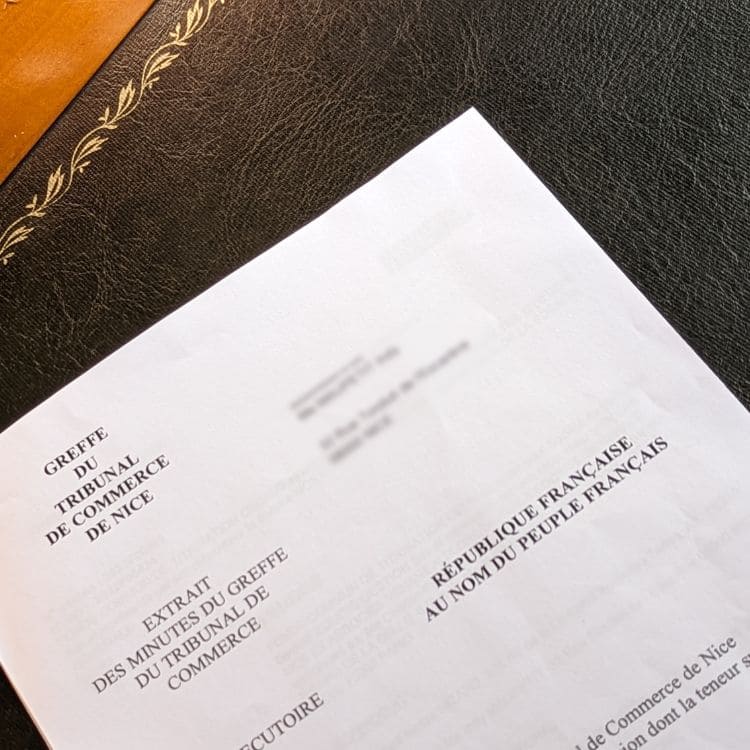 Document greffe du tribunal de commerce de Nice