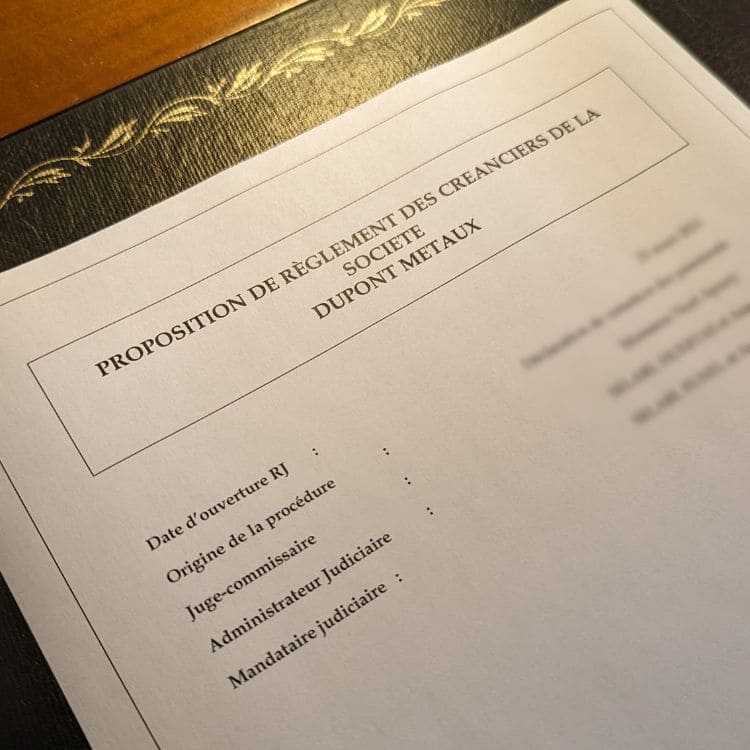 Document proposition de règlement des créanciers de la société contentieux